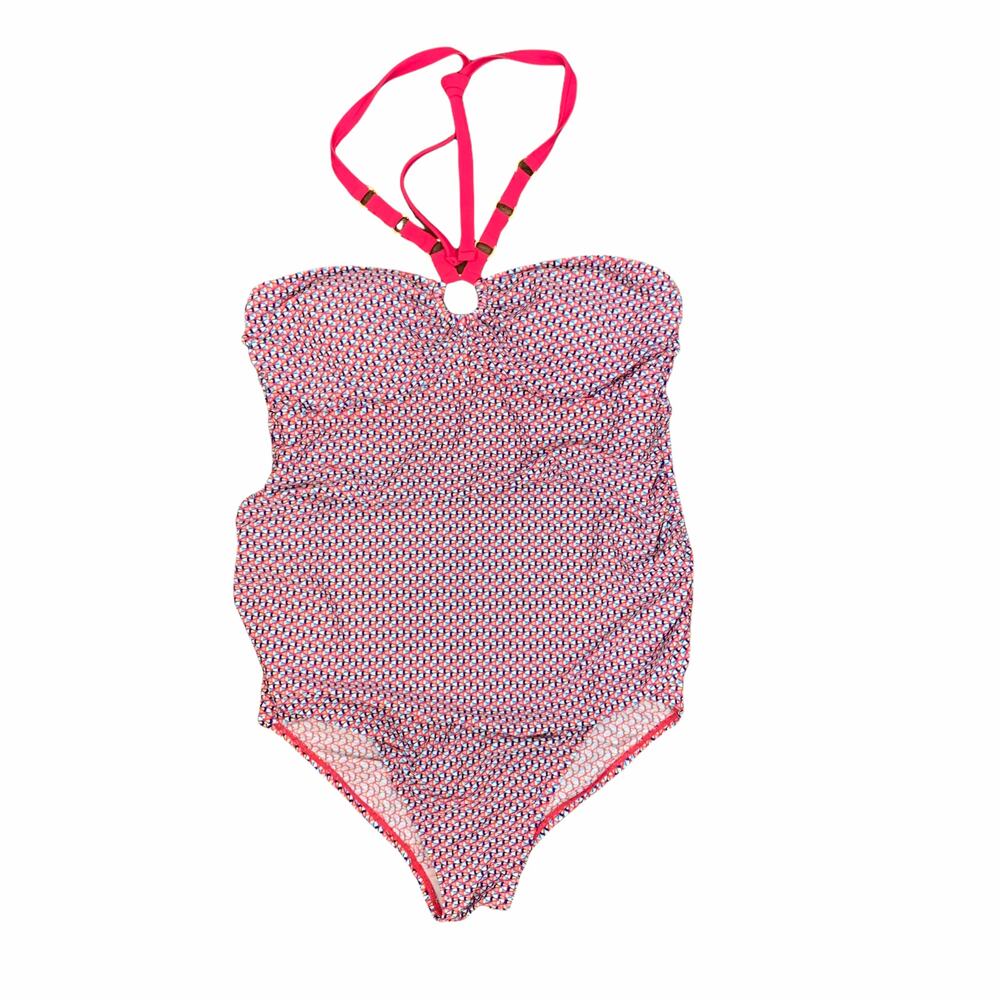 VM Pink Halter One Piece Maternity Swimsuit Geo Geometric L Large Ruched